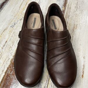 Clarks Everlay Heidi Shoes Womens Sz 7 1/2 Slip On Loafers Dark Brown Leather